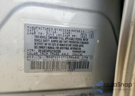 2018 Nissan Sentra S z USA, uszkodzony, nr VIN 3N1AB7AP0JY342089